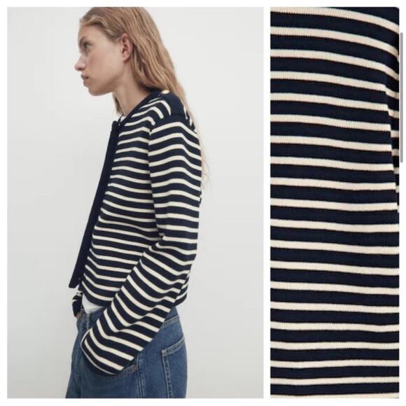 Massimo Dutti Navy Striped Nautical Button Down Cardigan Small - Picture 3 of 8